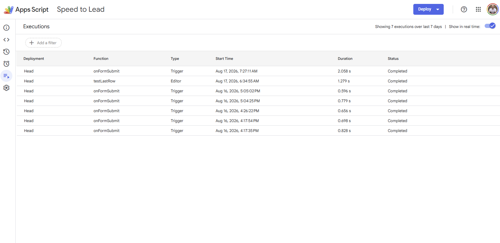 The Apps Script code backing the sheet automation